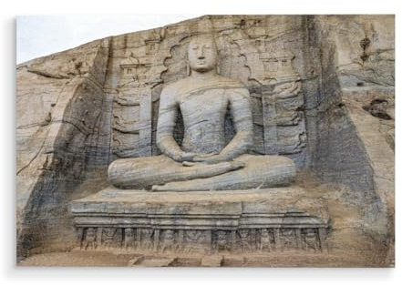 artboxONE Holzbild 45x30 cm Architektur Der Buddha von Polonnaruwa von Künstler Die Welt Tanzt Farben