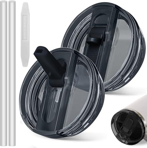 40oz Leakproof Lids for Stanley Cup - Tumbler Detachable Flip Straw Lid,Lids Replacement for Stanley Cups,Travel Cup Accessories,Set with Cover,Straw,Non Spill Lid, Detachable Tool (Black-2PCS)