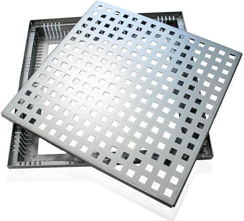 Brandsseller Magnelis Kantfuchs24 Pro Style Patio Grate Set, 40 x 40 x 5 cm, Complete Water Channel + Step Plate, Durable, Corrosion-Protected, Low Maintenance for Patios and Facades, Natural