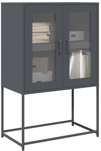 MOBCANT Highboard, Storage Cabinet Kabinettmöbel Vitrinenschrank Cupboard Geeignet für Foyer Küche Wohnbereich Schlafzimmer Anthrazit 68x39x107 cm Stahl