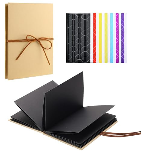 Fotoalbum zum Selbstgestalten, 18 x 12cm Klein Fotobuch zum Einkleben 34 Seiten, DIY Mini Scrapbook Memory Book, Photoalbum für Geburtstagsgeschenk, Hochzeit, Abschluss Geschenk (Schwarz)