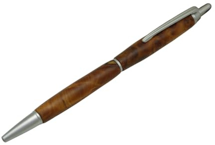 Schreibgerät-Unikat-Kugelschreiber, Unikate, Handgedrechselt, Holz, Modell Groove Click (Thuja Maser, satin chrom)