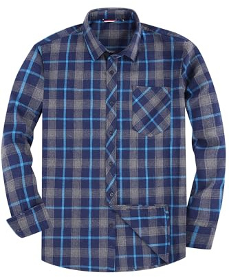 Camicia da Uomo in Flanella a Maniche Lunghe con Motivo a Quadri, vestibilità Regolare, Colletto Button-Down e Taschino sul Petto