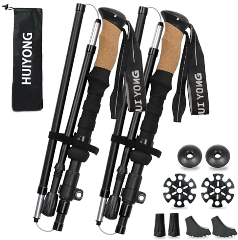 Bastones de senderismo HUINING con mango de corcho, bastones de senderismo plegables, telescópicos, bastones de caminata nórdica para hombres y mujeres, bastones de senderismo, bastones de senderismo
