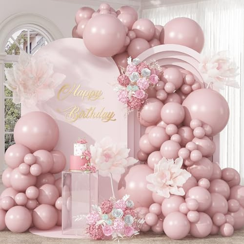 Boho Pink Balloons Arch Cavern Pink Balloons Garland Retro Dusty Blush Rose Balloon Different Sizes Helium Latex Balloon Girls Birthday Party Decoration Wedding Bridal Baby Shower Bachelorette