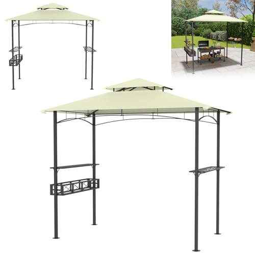 Froadp 245 x 153 x 250 cm Grillpavillon für den Garten, Metallrahmen mit Polyesterdach – Pavillon für Grillpartys, Überdachung mit Stauraumbasket, Schutz vor Witterungseinflüssen, Beige