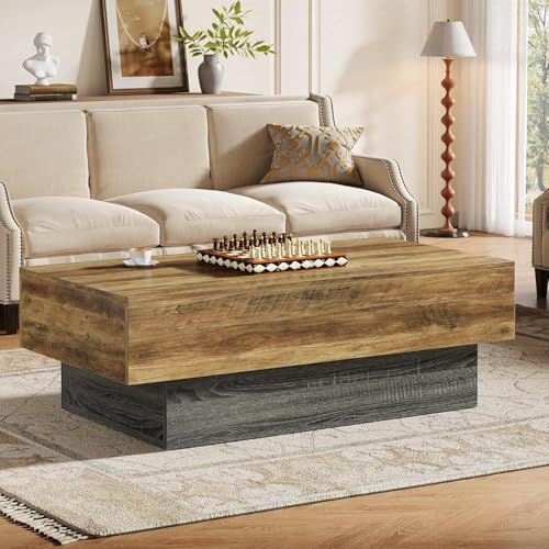 Tribesigns Landhaus-Couchtisch aus Holz, 140 cm, rechteckig, großer Teetisch mit grauem Gestell, Vintage-Couchtisch für Wohnzimmer, Empfangsbereich oder Büro, rustikales Braun & Grau