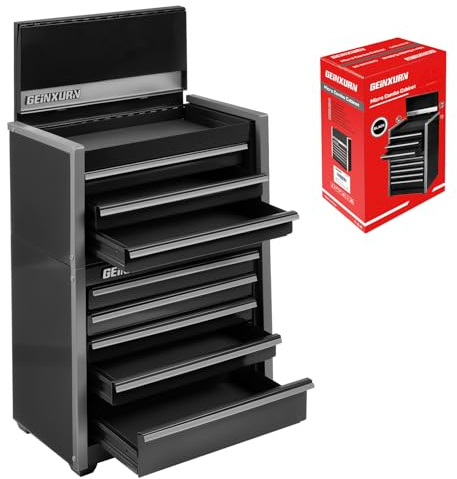 Geinxurn 8-Drawer Rolling Black Tool Box, Heavy Duty Micro Roll Cab Steel Stackable Tool Chest with Lockable Drawers, 2-in-1 Large & Compact Combo Set (3-Drawer + 5-Drawer) for Garage, Workshop