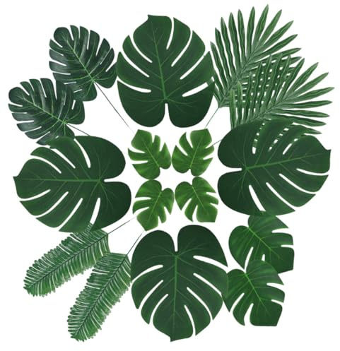 SOIMISS 60 pezzi Foglie Tropicali Artificiali Hawaiane Monstera Decorativo Tipi Diverse Dimensioni per Festa Spiaggia DIY Ambientazione Naturale