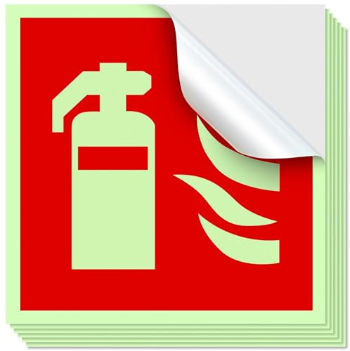 Brvozify 6 stück feuerlöscher schild, pvc selbstklebend 15 x15 cm nachleuchtend hinweis piktogramm symbol, brandschutzzeichen, sicherheitsmarkierung, für haus, büro, baustelle und aut