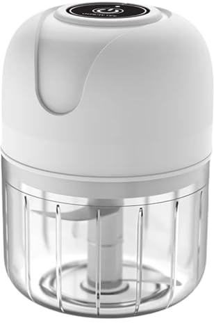 Tritatutto elettrico per aglio, USB Senza Fili Elettrico Aglio Schiacciatore 250ml Presse Tritacarne Verdura Peperoncino Cibo Chopper Accessori Da Cucina 6 Lame,Mini robot da cucina(WHITE)