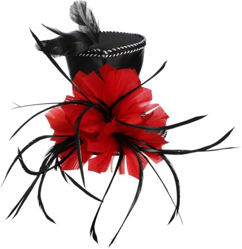 HEMOTON Kleiner Hut Haarband mit Roter Feder Leichtes Gewebe und Klassisches Zylinderhut Design für Karneval und Party Bequem und Modisch