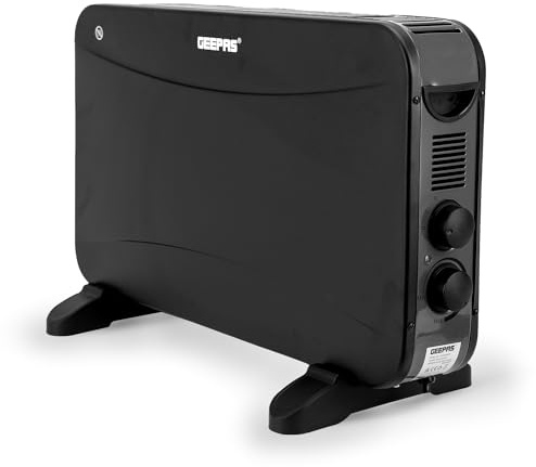 GEEPAS Convector Heater 2000W | Portable Free-Standing Electric Heater for Home with Rotary Dials | Variable Thermostat Quiet Operation Energy-Efficient 2 Year Warranty Black (Renewed)