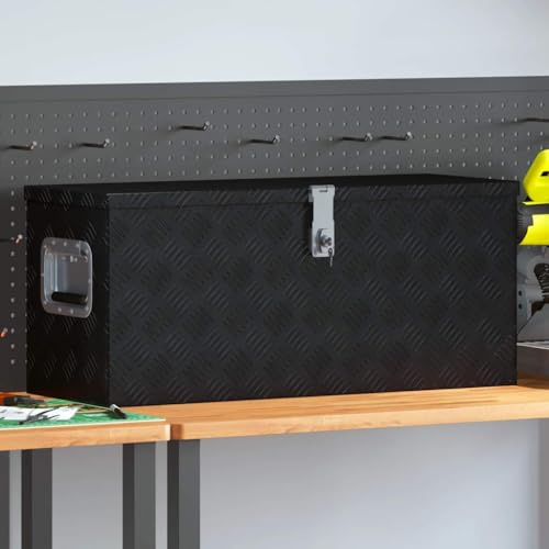 Ordellia Boîte en aluminium trapézoïdale argentée 70 x 24 x 42 cm robuste pour rangement, transport et stockage sécurisé pour atelier garage bricolage et quincaillerie