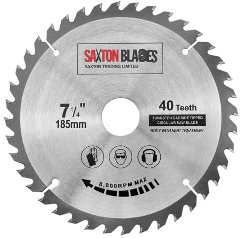 Saxton TCT lame de scie circulaire pour le bois 185 mm x 40 dents convient à Evolution Rage Saws - Includes 25,4 mm bague de réduction