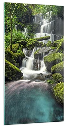 Bilder auf Glas 55x100 cm Wandbild Glasdruck Landschaften Wald - 3754 | Park Wasserfall Wasser Vertikal Groß Modern Dekoration Wohnzimmer Schlafzimmer Küche Wanddeko Kunstdruck Art ARTTOR