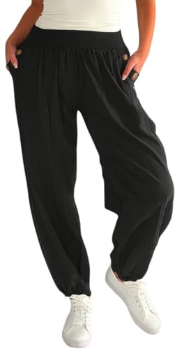 Mississhop 297 Damen leichte einfarbige Hose Sommerhose Haremshose Ballonhose Pluderhose Pumphose Aladinhose Sommer Uni Baggy Pants Schwarz