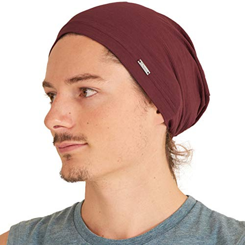CHARM Leichte Sommer Mütze für Herren - Damen Slouchy Mütze Stretchy Slouch Strickmütze aus 100% Baumwolle Chemo Hut Burgund