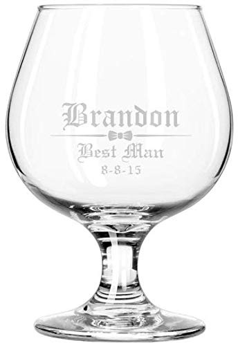 Engraved Brandy Glass Snifter Wedding Bow Tie Custom Personalized