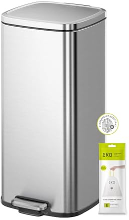 EKO Stella Pedal Bin 30 Litres, Step Bin with Soft Close Lid, Removable Inner Bucket, Perfect for Kitchen, Home, Office, Stainless Steel