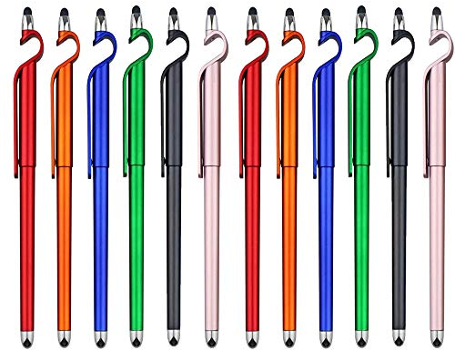 SITAKE Penna Stilo, 12 Pezzi 3 in 1 Supporto per Telefono + Penna per Tablet Capacitivo + Penne a Sfera per Tutti i dispositivi Touch Screen (Stile 2)