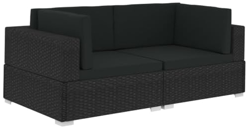 vidaXL Ecksofa 2 STK. mit Auflagen Gartenmöbel Lounge Möbel Sofa Bank Sessel 2er-Sofa Sitzgruppe Gartensofa Rattansofa Poly Rattan Schwarz