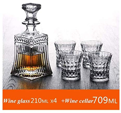 Conjunto de decantores Decantador de Wine Crystal 5pc Crystal Whiskey Decanter & Wine Glasses Set Crystal Decanter Set con 4 gafas en un elegante elegante caja de regalo Wine Decanter Set Crystal