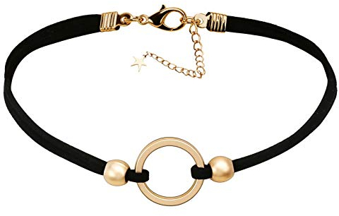 Gualiy Halskette Choker Damen Tattoo Halsband Samtband O-Ring Stern Form Anhänger Rock Hoker Gothic Halsband Halsschmuck Schwarz Gold 32.2CM