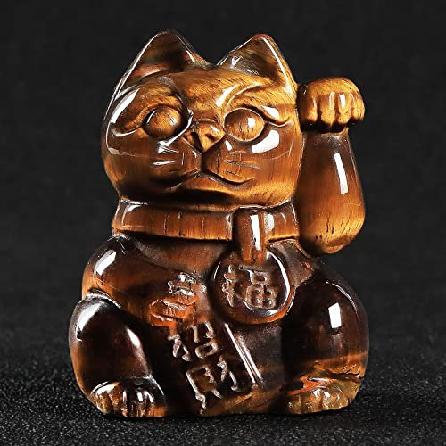 Artistone 5,1 cm Tigerauge Kristall Maneki Neko Glücksbringer Katze Figur handgeschnitzt winkende Geld Katzen Statue Glück Feng Shui Dekor Ornamente