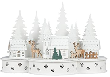 Spetebo LED Holz Weihnachtsstadt - 30 cm/weiß - Weihnachtsdorf Weihnachtsszene Tischdeko beleuchtet