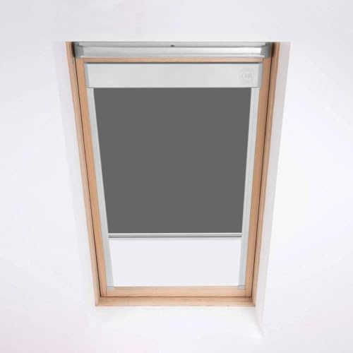 Dachfensterrollos für VELUX Dachfenster - Verdunkelungsrollo - Silberner Aluminiumrahmen (M08, Grau)