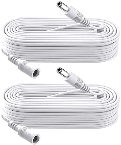 Auroh 12V DC Power Cable 10M White 2 Pack - 5.5x2.1mm Extension for CCTV | Extends 12V DC power to CCTV cameras, DVR, LED strip lights and routers. 5.5mm x 2.1mm male to female barrel plug.