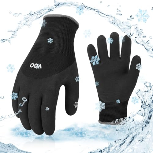 Vgo... Gants de travail d'hiver avec paume, anti-abrasif, revêtu de latex, gants thermiques élastiques pour homme et femme, pour la construction cellulaire de réfrigérateur, bois
