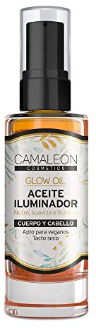 Camaleon Cosmetics - Glow Oil - Aceite Iluminador Cuerpo y Cabello - Rápida Absorción - Partículas Doradas - Vegano - 1 Unidad - 30 ml