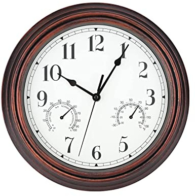 FacynPared Exterior Interior, Relojes Pared Que Funcionan con Pilas, Reloj para Oficina en casa y Escuela, Relojes Decorativos con Pilas con termómetro e higrómetro, 2 Colores