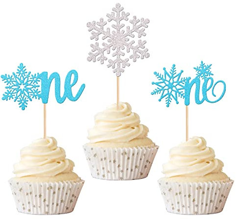 Xsstarmi 36 Stück Schneeflocke 1. Geburtstag Cupcake Topper Glitzer First Birthday Cupcake Picks für Winter Schneeflocke Thema Babyparty 1. Geburtstag Weihnachten Party Kuchen Dekorationen Zubehör