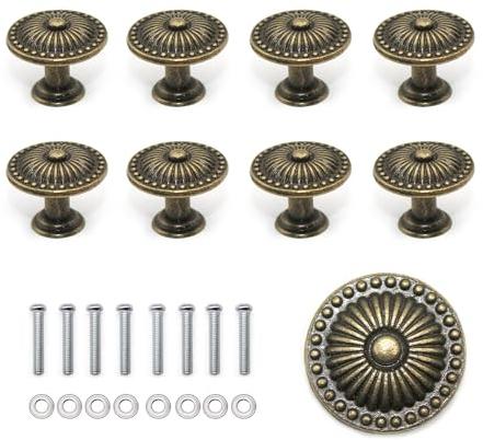 GEBAUM Schrankknöpfe Vintage, 8 Stück Pull Griff Knopf, 24mm Schrank Knauf mit Schrauben für Schublade, Küche, Badezimmer, Kleiderschrank, Kommode