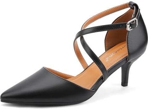 Greatonu Mujer Zapatos de Tacón Kitten Heel Tiras Cruzadas Puntiagudo de Salón