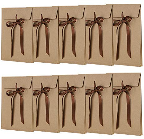 10 Stück Geschenkumschläge aus Kraftpapier, große Umschläge mit Schleife, große Umschläge, Geschenkbox, Geschenktüten für Weihnachten, Party, Erntedankfest, Geburtstag, Brautparty, 27x18x2.6 cm