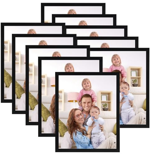 Giftgarden 10 Stück Bilderrahmen Set 20x25 cm, auch für 13x18 cm Fotos mit Großer Passepartout, Schwarze Fotorahmen Collage, Wand- oder Tischaufsteller