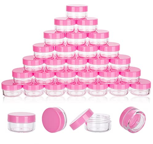 3 Gram Sample Containers with Lids, 50 Count Tiny Sample Jars, Empty Lip Balm Containers, Mini Cosmetic Container with Lids, Makeup Travel Container with Labels, Mini Disposable Spatulas