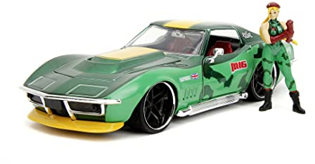 Jada Toys Street Fighter Figur Cammy White mit Modellauto 1969er Chevrolet Corvette Stingray ZL1 - Set aus Actionfigur (7 cm) und Spielzeugauto (20 cm) für Fans und Kinder ab 8 Jahre