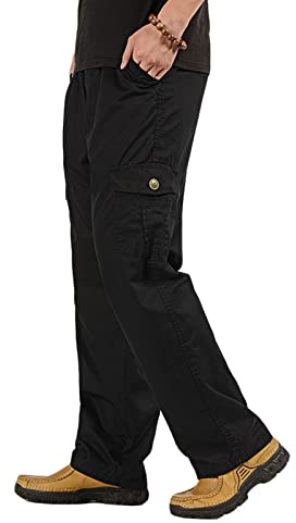 WZIKAI Mens Cargo Pants Elastic Waist Joggers for Men Workout Sweatpants Casual Long Trousers Black XXXL