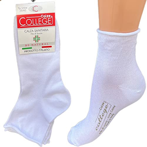 calze college®6 PAIA CALZINI DONNA SENZA ELASTICO IN PURO COTONE FILO DI SCOZIA ELASTICIZZATO 35-40 (Bianco Basso)