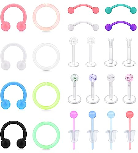 Anicina Klare Nasenringe Studs for Work Clear Piercing Retainer Hufeisen Kunststoff Septum Retainer Clear Flexible Belly Button Nose Septum Lip Eyebrow Tongue Nipple Rings Bioflex Industrial Barbell,