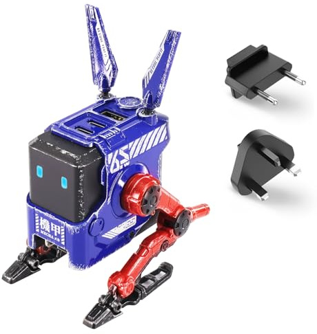 GRAVASTAR 65W GaN Robot USB-C Ladegerät mit 3 Anschlüssen | Futuristischer Roboter-Ladeadapter mit klappbaren Beinen, 2 USB-C- & 1 USB-A-Anschluss für Schnellladen