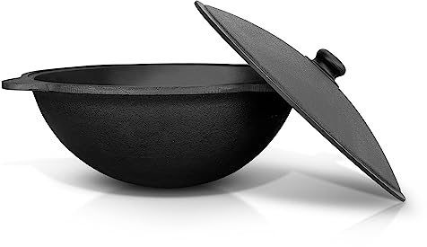 Hierro fundido con tapa de aluminio, base redonda Ø 42 cm, 12 L uzbeko uzbekistán olla WOK плов казан Kazan horno de fuego учак
