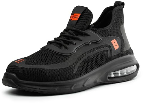 Black Hammer Men's Safety Work Trainers with Steel Toe Cap & Midsole Protection Lightweight Trekking Shoes for Everyday Professional Warehouse Workwear Non-Slip Footwear Black 3000 S1P SRC (9 UK)