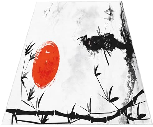 Srigzcaly Bunte Teppich rutschfeste 120x170 cm - Japanisches Samurai-Muster Dekor Teppich, Für Wohnzimmer, Esszimmer, Schlafzimmer Kinderzimmer - Kurzflor Flanell Teppiche Pflegeleicht Waschbare
