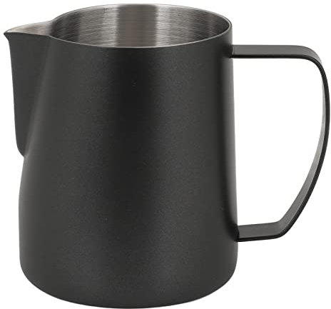UPQRSG Milchaufschäumkrug, Edelstahl Milchkaffee Cappuccino Latte Art Tasse, Milchaufschäumer Dampfbecher, 700 ml Kaffee Milchaufschäumer Krugbecher, Kaffee Dampfkrug mit Doppel V Auslass(Schwarz)